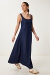 U Yaka Askılı Uzun Çan Formlu Denim Elbise LACİVERT LRV0098