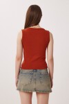 V Yaka Basic Fitilli Örme Bluz KİREMİT LRN0029