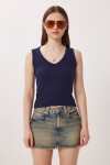 V Yaka Basic Fitilli Örme Bluz LACİVERT LRN0029