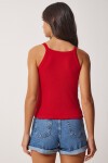 2li Fitilli Crop Halter Yaka Örme Atlet KIRMIZI BEYAZ LZV0003