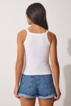2li Fitilli Crop Halter Yaka Örme Atlet SİYAH BEYAZ LZV0003
