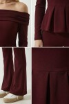 Açık Omuzlu Esnek Örme Alt-Üst Takım BORDO LZH0021