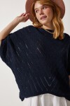Ajurlu Yarasa Triko Bluz LACİVERT LYU0014