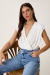 Anvelop Yaka Vatkalı Çıtçıtlı Bluz EKRU LZH0001