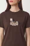 Armalı Nakışlı Pamuklu Örme T-shirt KAHVERENGİ LCR0114