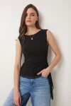 Asimetrik Dantelli Sandy Bluz SİYAH LZV0069