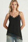 Asimetrik Dantelli Saten Yüzeyli Bluz SİYAH LZH0022