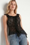 Asimetrik Dantelli Transparan Bluz SİYAH LFW0029