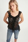 Asimetrik Dantelli Transparan Bluz SİYAH LFW0029