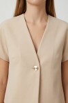 Asimetrik Gold Düğmeli Dokuma Bluz KREM LZH0024