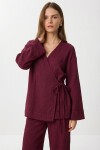 Bağlama Detaylı Müslin Kimono Takım BORDO LZH0020