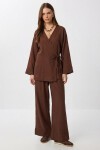 Bağlama Detaylı Müslin Kimono Takım KAHVERENGİ LZH0020