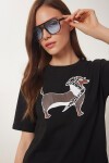 Baskılı Oversize Örme T-shirt SİYAH LZV0062