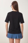 Baskılı Oversize Örme T-shirt SİYAH LZV0062