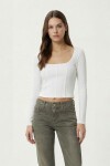 Biye Detaylı Crop Fitilli Örme Bluz EKRU LZE0008