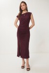 Büzgülü Yazlık Sandy Örme Elbise MÜRDÜM LFW0021