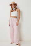 Çizgili Cepli Müslin Pantolon PEMBE KEMİK LYY0110
