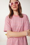 Çizgili Oversize Örme T-shirt PEMBE LCR0124