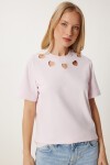 Cut Out Detaylı Pamuklu Örme T-shirt ŞEKER PEMBE LUS0155