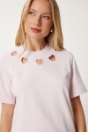Cut Out Detaylı Pamuklu Örme T-shirt ŞEKER PEMBE LUS0155
