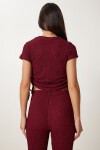 Dokulu Esnek Bluz Pantolon Takım BORDO LZV0011