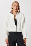 Fermuarlı Şardonlu Örme Sweatshirt EKRU LZV0029