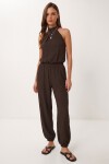 Halter Yaka Bluz Pantolon Krinkıl Takım KAHVERENGİ LFW0027