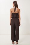 Halter Yaka Bluz Pantolon Krinkıl Takım KAHVERENGİ LFW0027