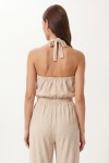 Halter Yaka Bluz Pantolon Krinkıl Takım KREM LFW0027