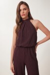 Halter Yaka Bluz Pantolon Krinkıl Takım MÜRDÜM LFW0027