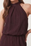 Halter Yaka Bluz Pantolon Krinkıl Takım MÜRDÜM LFW0027