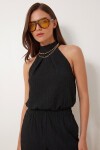Halter Yaka Bluz Pantolon Krinkıl Takım SİYAH LFW0027