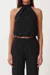 Halter Yaka Bluz Pantolon Krinkıl Takım SİYAH LFW0027
