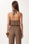 Halter Yaka Bluz Pantolon Krinkıl Takım VİZON LFW0027