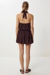 Halter Yaka Katlı Mini Krinkıl Örme Elbise MÜRDÜM LFW0022