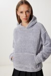 Kapüşonlu Cepli Peluş Sweatshirt GRİ LZV0020