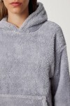 Kapüşonlu Cepli Peluş Sweatshirt GRİ LZV0020