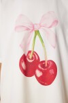 Kiraz Baskılı Pamuklu Örme T-shirt KEMİK LUS0157