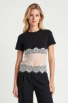 Kontrast Dantel Detaylı Modal T-shirt SİYAH LZV0071