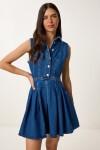 Mini Kloş Denim Elbise KOYU MAVİ LVW0002
