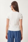 Nakış İşlemeli Pamuklu Örme T-shirt EKRU LCR0127
