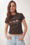 Nakış İşlemeli Pamuklu Örme T-shirt KAHVERENGİ LCR0127
