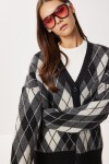 Oversize Baklava Desenli Triko Hırka SİYAH ANTRASİT LXA0028