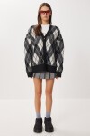 Oversize Baklava Desenli Triko Hırka SİYAH ANTRASİT LXA0028
