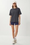 Oversize Basic Pamuklu Örme T-shirt FÜME LZE0005