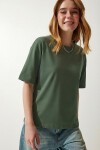 Oversize Basic Pamuklu Örme T-shirt HAKİ LZE0004