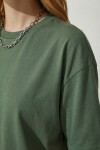 Oversize Basic Pamuklu Örme T-shirt HAKİ LZE0004