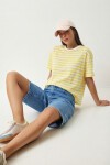 Oversize Çizgili Pamuklu Örme T-shirt SARI BEYAZ LZE0001