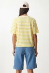 Oversize Çizgili Pamuklu Örme T-shirt SARI BEYAZ LZE0001