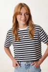 Oversize Çizgili Pamuklu Örme T-shirt SİYAH BEYAZ LZE0001